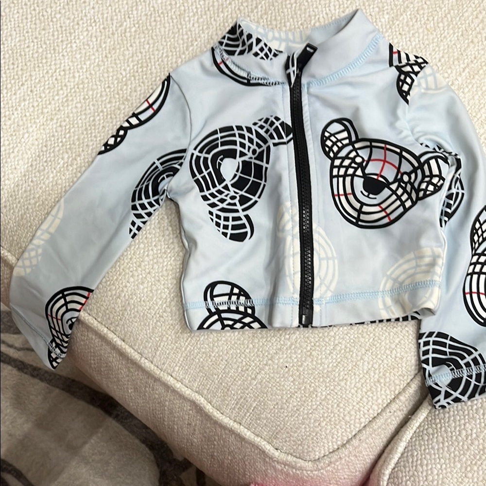 Burberry Gray and Black Rashguard Swim Top